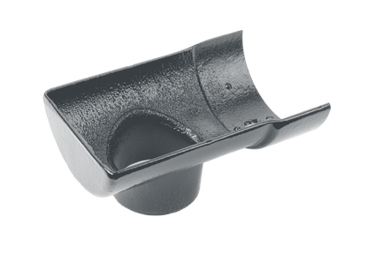 Half Round Cast Iron Drop End Outlet External 75mm Painted - 113mm